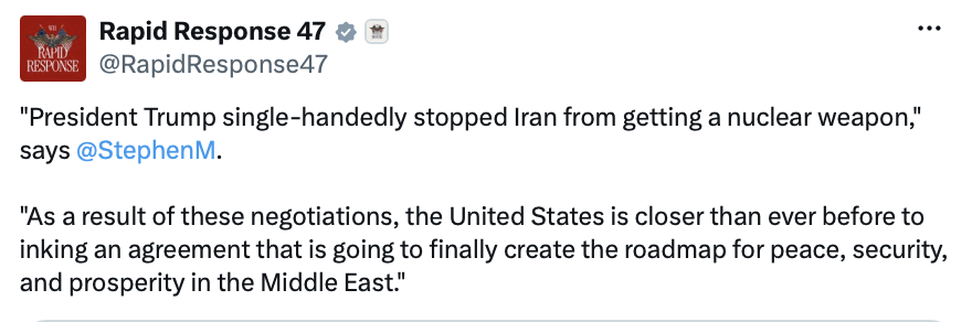 The Rapid Response 47 account posts a quote from Stephen Miller on Truth Social on 06/27/2026. The post, shared by President Donald J.