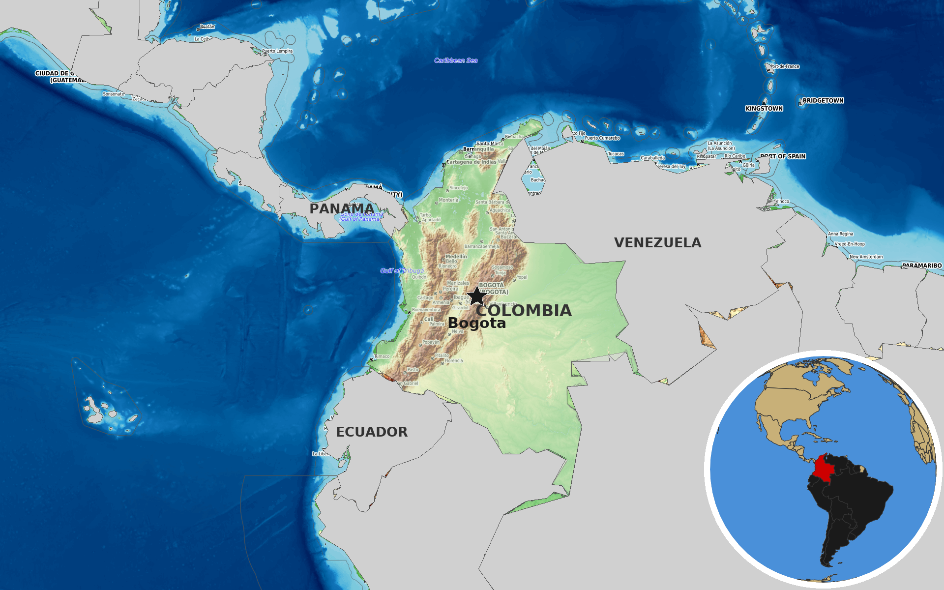 Source: OpenTopoMap / Natural Earth - Colombia
Note: Map generated by NewsFindr for Colombia on June 24, 2026 at 10:32 PM EST