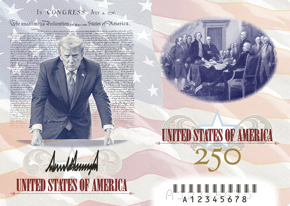Donald J. Trump posted a commemorative banknote-style image at the White House on 06/30/2026.