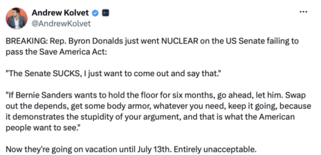 Donald J.Trump amplifies Byron Donalds’ blistering attack on Senate over Save America Act