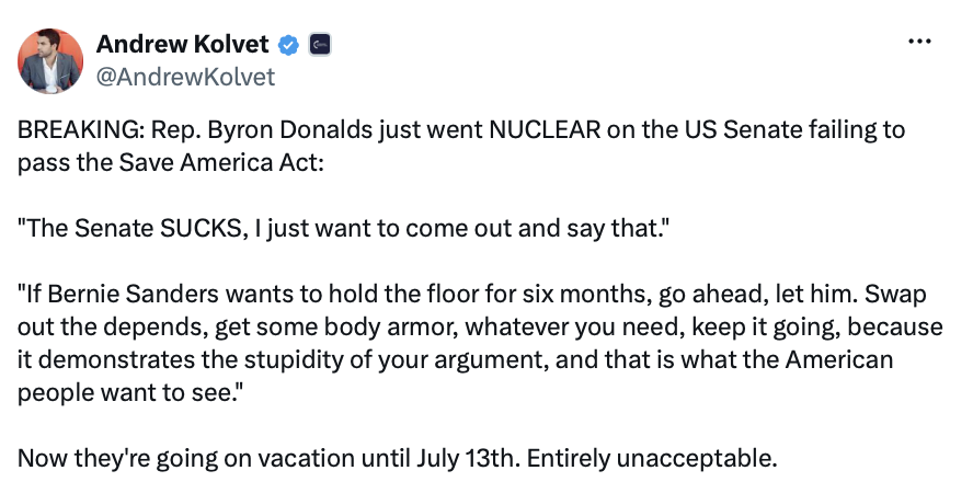 Donald J.Trump amplifies Byron Donalds’ blistering attack on Senate over Save America Act