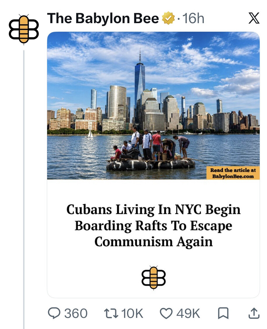 President Donald J. Trump shared a screenshot of a satirical article at the White House on 06/27/2026.