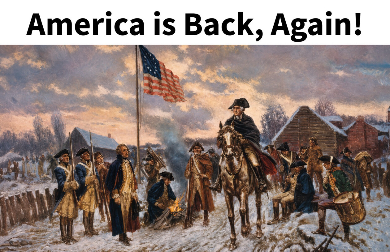 President Donald J. Trump posted a graphic featuring a Revolutionary War painting on Truth Social on 07/05/2026.