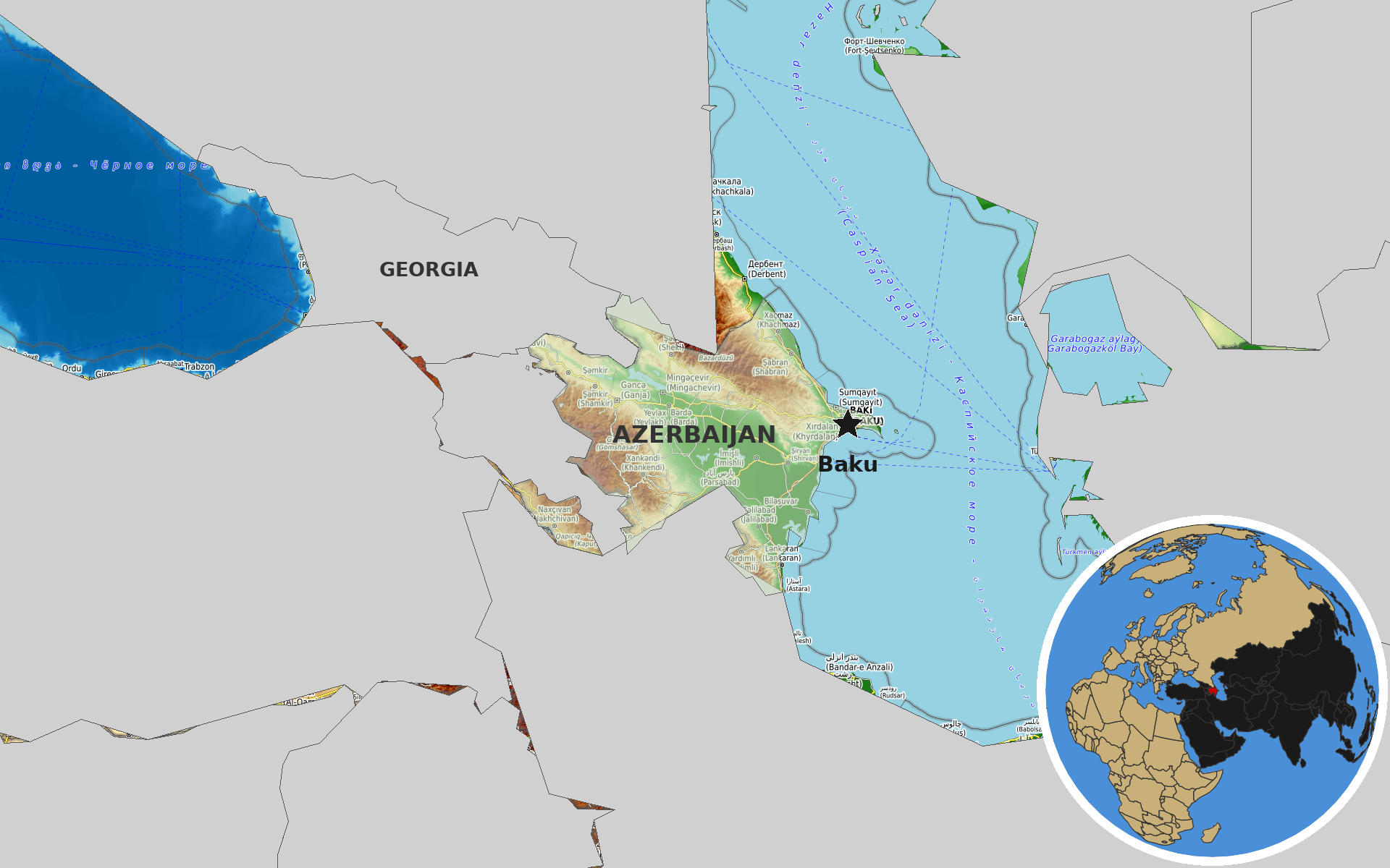 Source: OpenTopoMap / Natural Earth - Azerbaijan
Note: Map generated by NewsFindr for Azerbaijan on July 16, 2026 at 1:36 PM ET