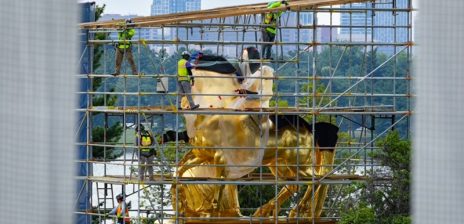 Trump Says Scaffolding Comes Off Regilded Arts of War Sculptures