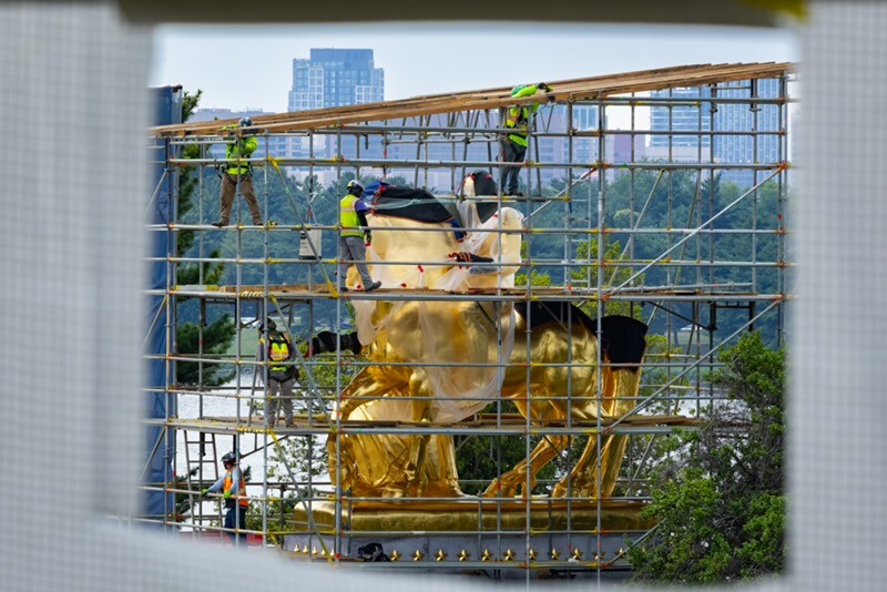 Trump Says Scaffolding Comes Off Regilded Arts of War Sculptures