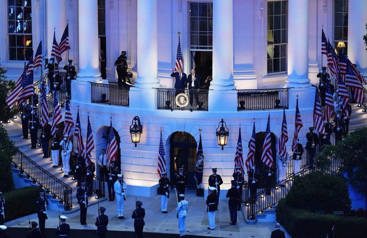 The White House South Portico is illuminated at Washington, D.C. on 07/05/2026.