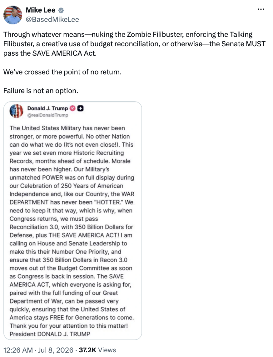 President Donald J. Trump posted a message on Truth Social from Washington D.C.