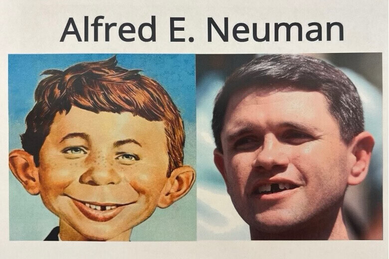 Donald J. Trump posted an image invoking Alfred E.