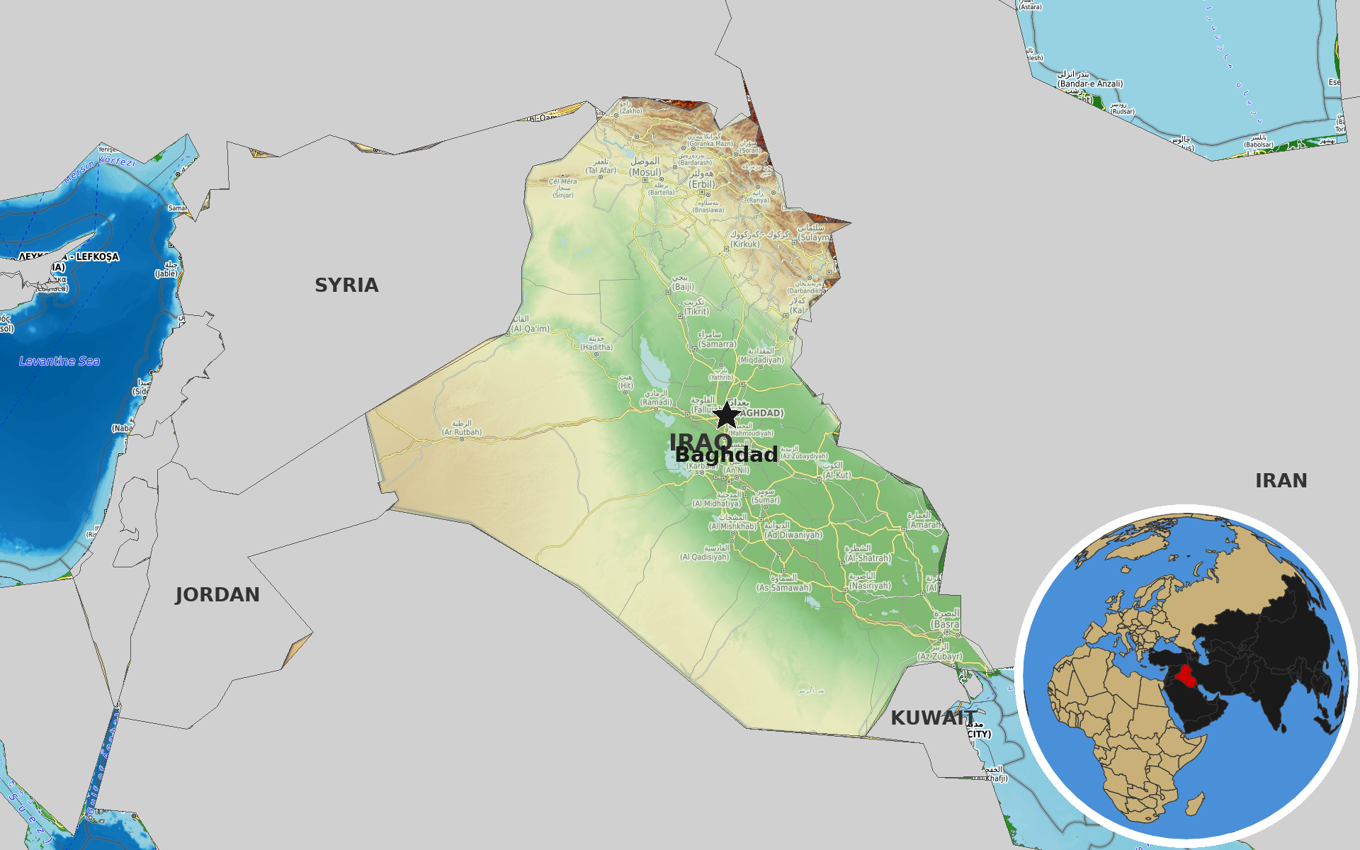 Source: OpenTopoMap / Natural Earth - Iraq
Note: Map generated by NewsFindr for Iraq on July 16, 2026 at 4:44 PM ET