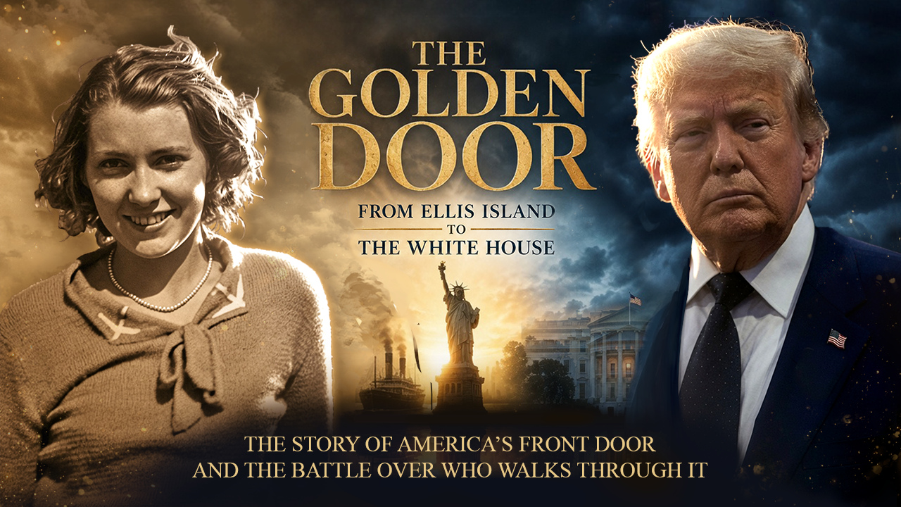Former President Donald J. Trump promoted poster art for a documentary titled "The Golden Door" on Truth Social on 07/06/2026.