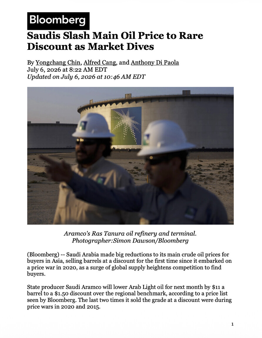 Trump cheers Saudi oil price cut as crude slides to rare discount
