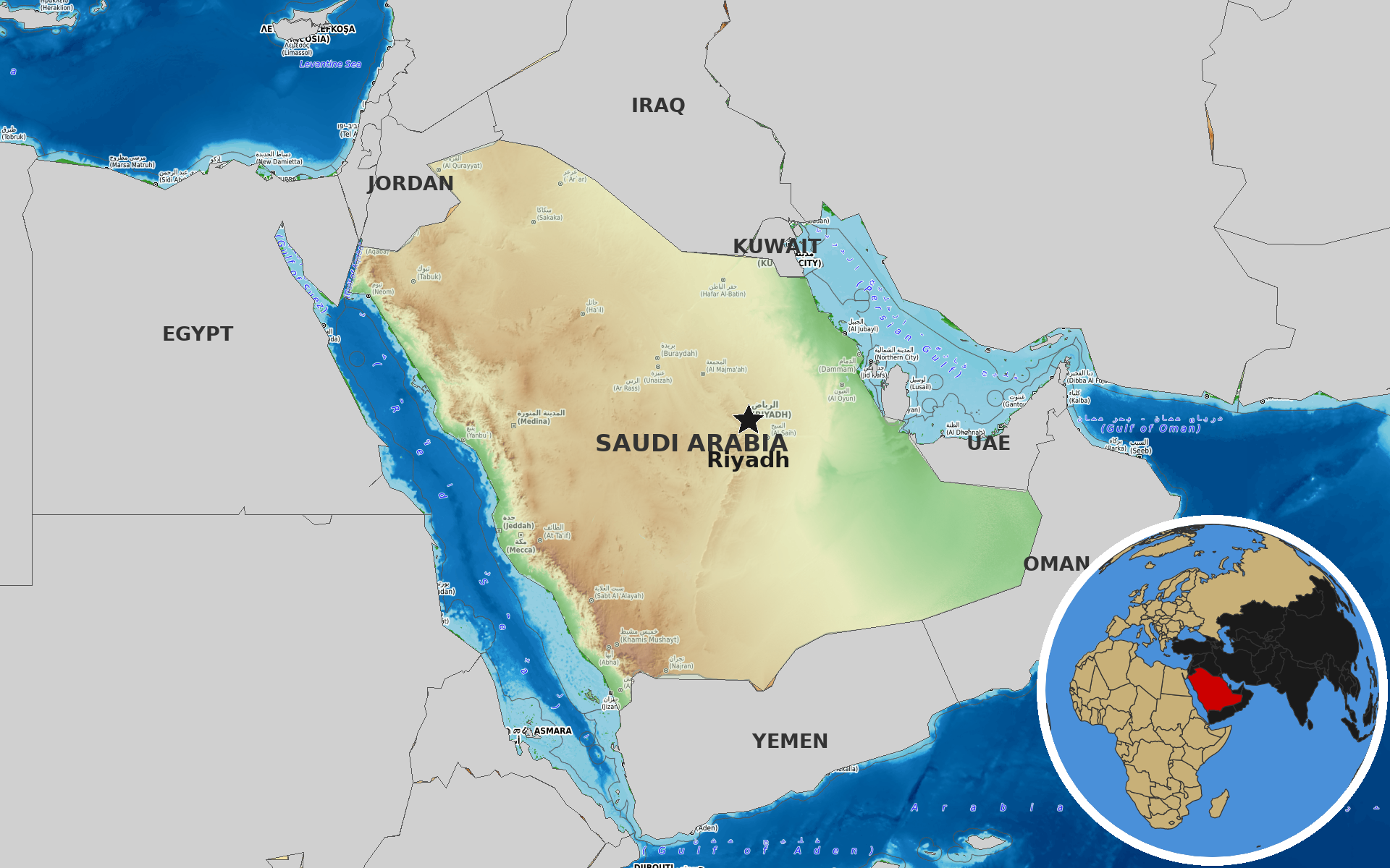 Source: OpenTopoMap / Natural Earth - Saudi Arabia
Note: Map generated by NewsFindr for Saudi Arabia on July 16, 2026 at 4:52 PM ET