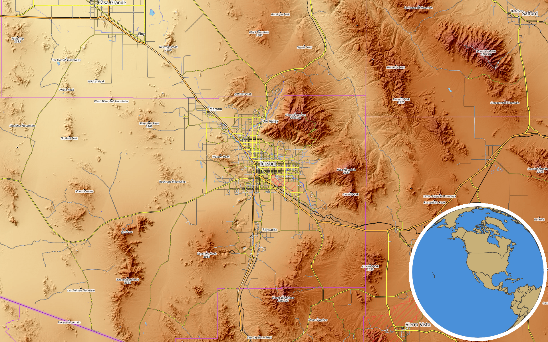Source: OpenTopoMap / Natural Earth - Tucson, Arizona
Note: Map generated by NewsFindr for Tucson, Arizona on July 10, 2026 at 4:19 PM ET