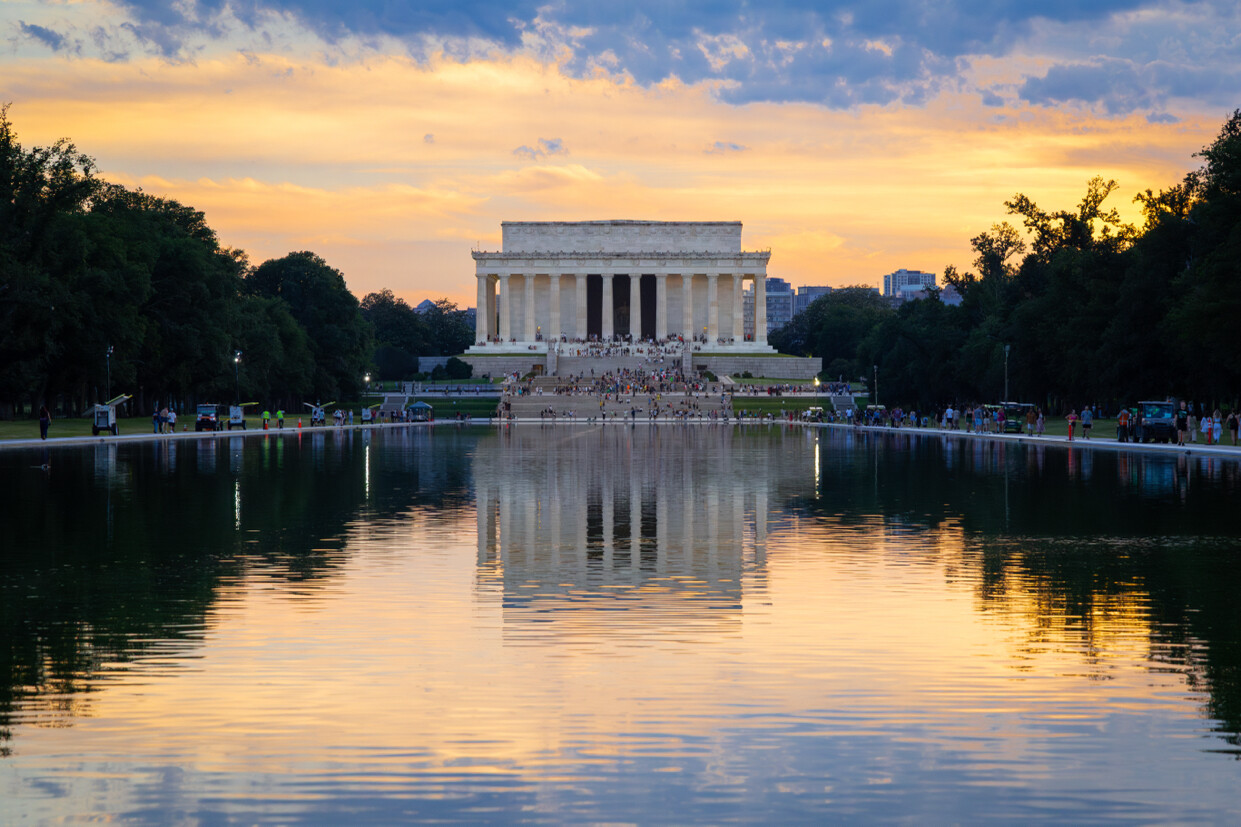 The Lincoln Memorial is reflected across its reflecting pool at Washington, D.C., on 07/06/2026. Former President Donald J.