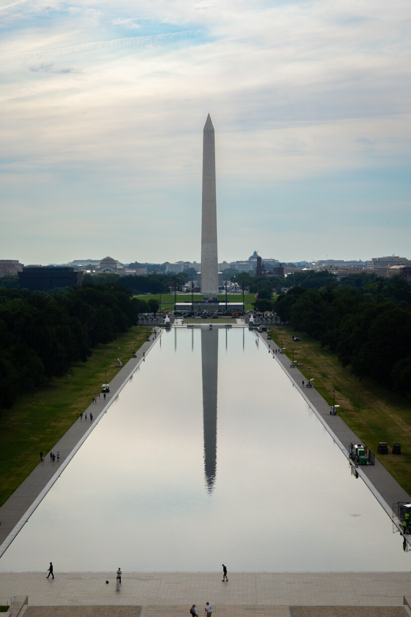 The Washington Monument is reflected in the Lincoln Memorial Reflecting Pool in Washington, D.C. on 07/06/2026.